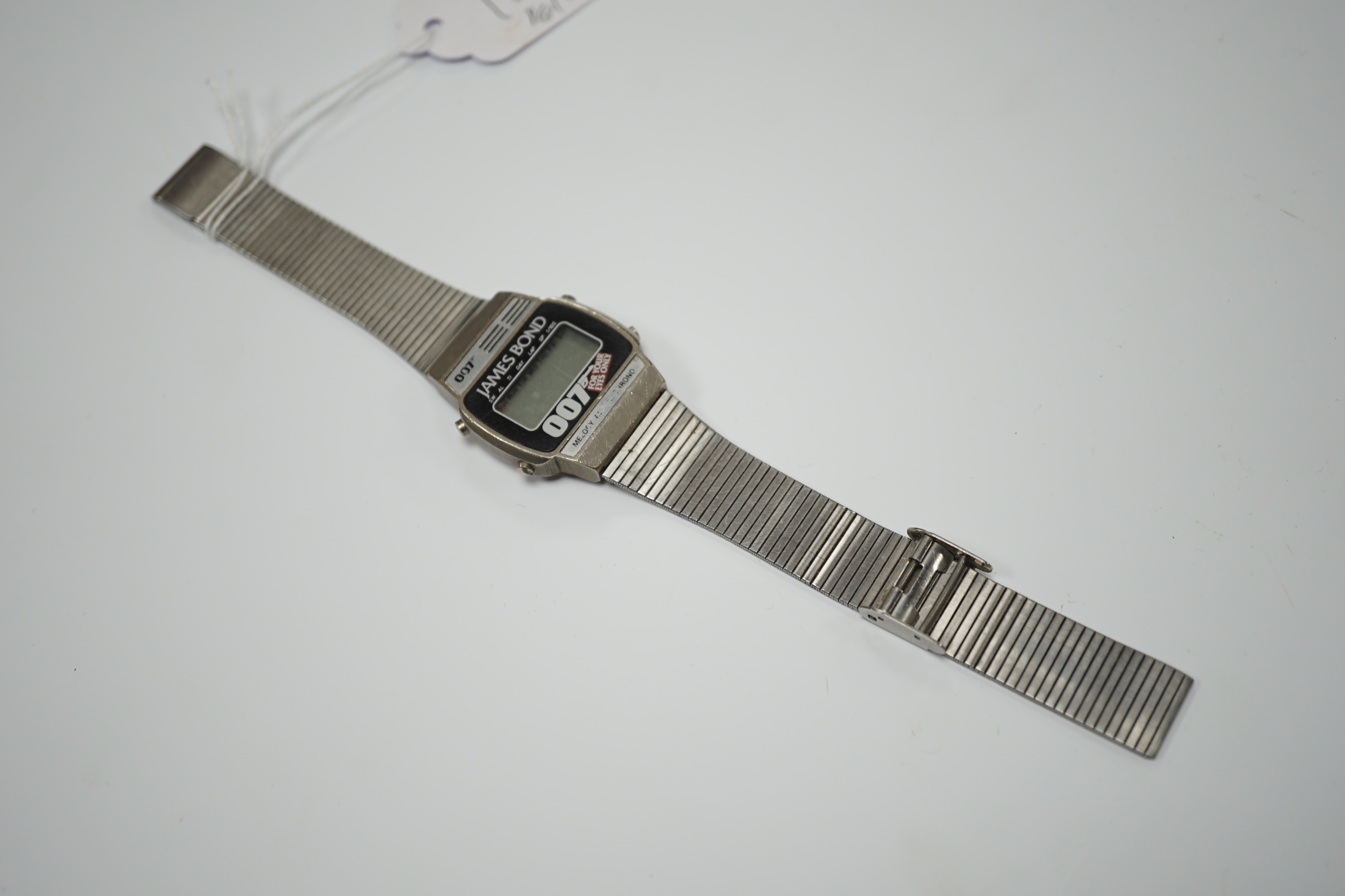 An early 1980's stainless steel James Bond 007 'For Your Eyes Only' digital quartz wrist watch, no box or papers.